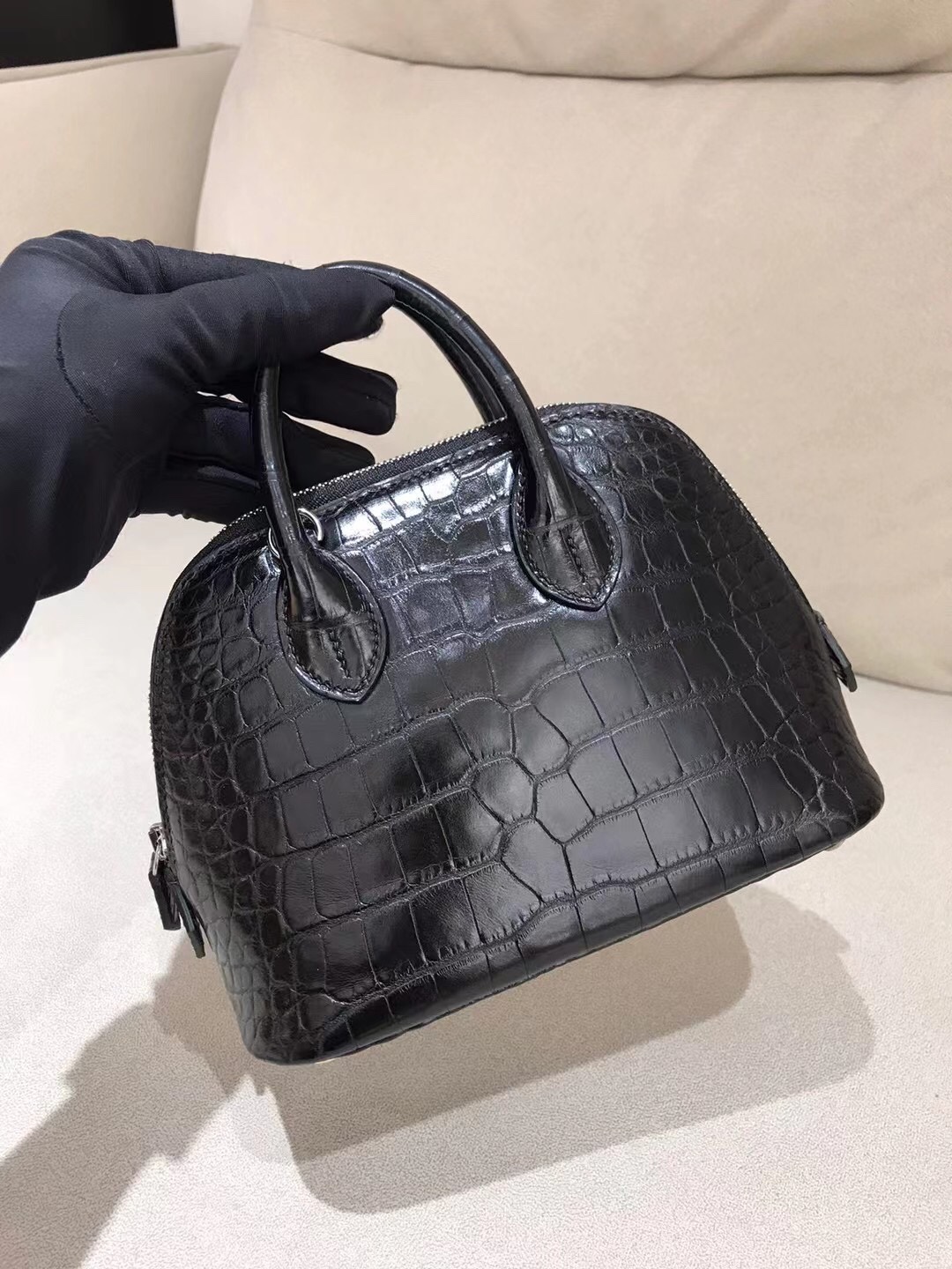 Hermes Bolide 1923 Mini Handbag Shoulder Bag In Black Alligator Leather